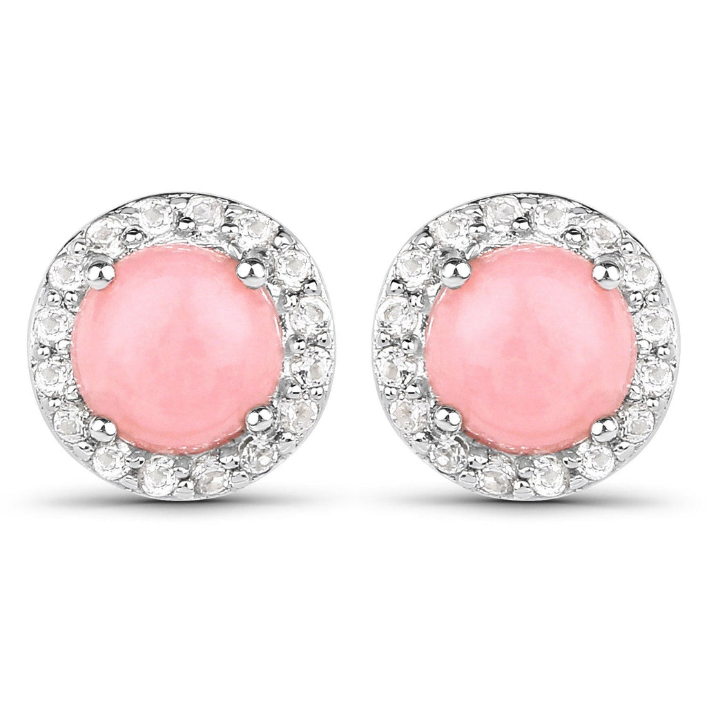 1.36 ct Genuine Pink Opal and White Topaz .925 Sterling Silver Earrings
