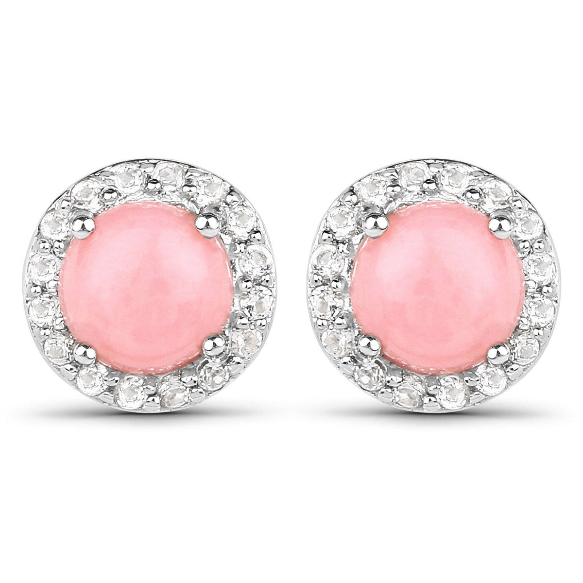 1.36 ct Genuine Pink Opal and White Topaz .925 Sterling Silver Earrings