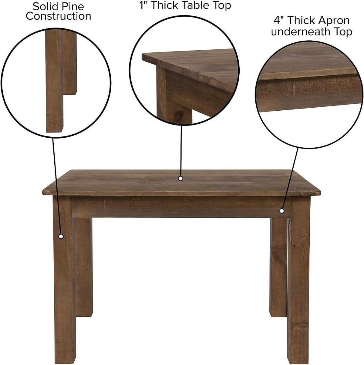 Hercules 46x30 Antique Rustic Solid Pine Farm Dining Table