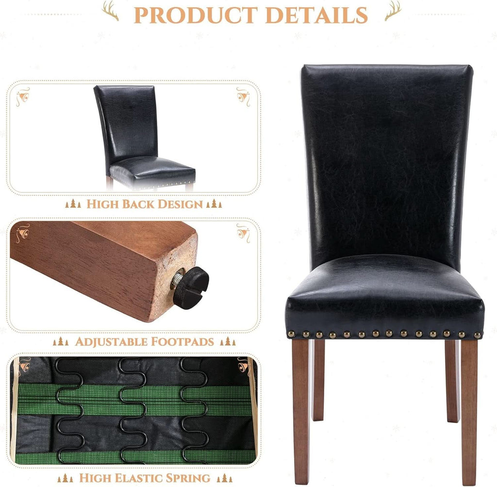Parsons Dining Chairs Set Of 4 Black Upholstered Nailhead Trim