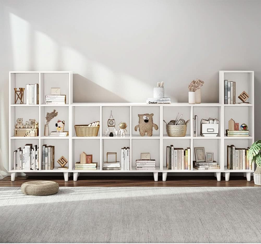 Open Cube Low Bookcase 3 Tier Freestanding White Bookshelf