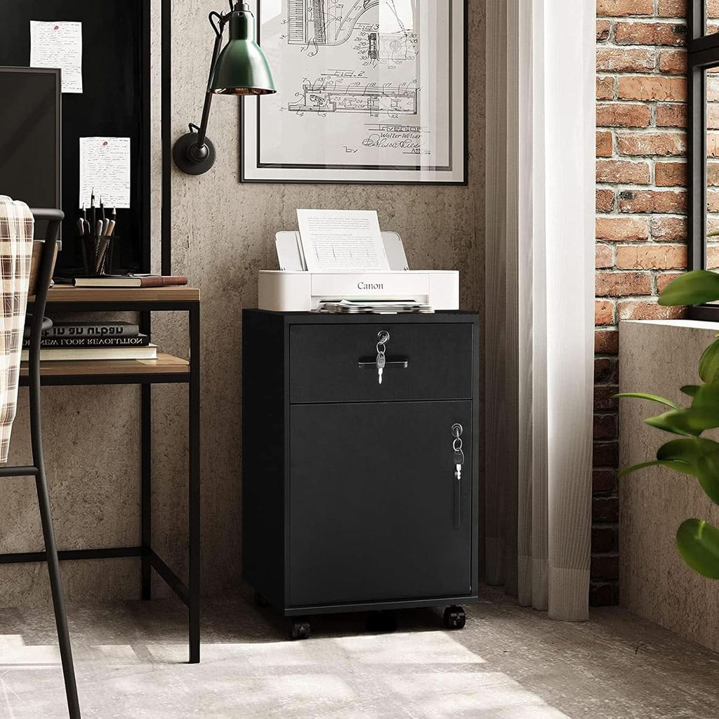 Mobile File Cabinet With Lockable Drawer And Four Wheels Black