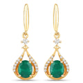 0.70 ct Genuine Zambian Emerald and White Diamond 14K Yellow Gold Earrings