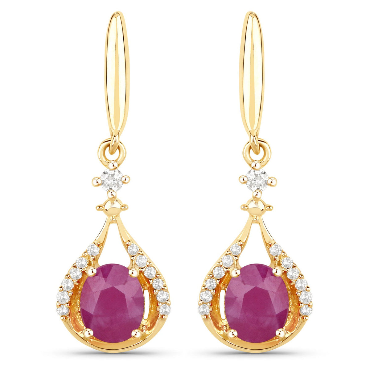 0.70 ct Genuine Ruby and White Diamond 14K Yellow Gold Earrings