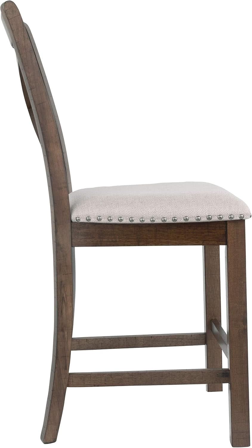 Moriville 24.5 Inch Upholstered Farmhouse Barstools Beige Brown Set of Two
