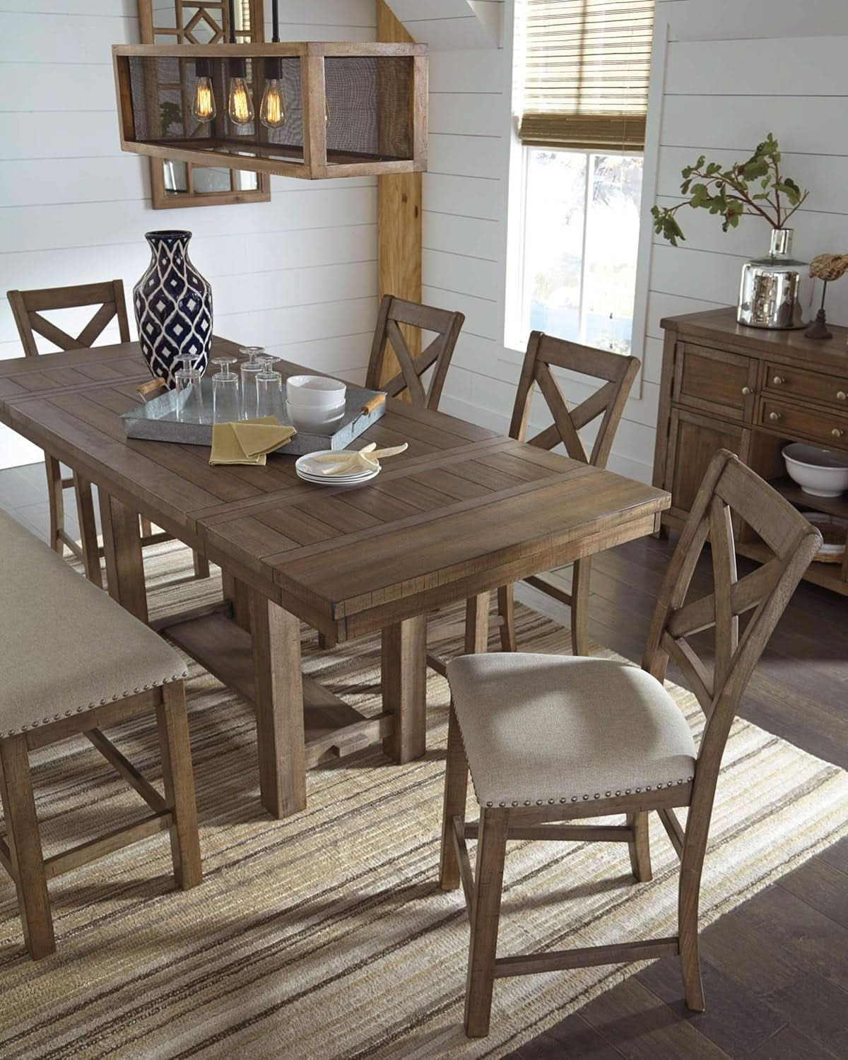 Moriville 24.5 Inch Upholstered Farmhouse Barstools Beige Brown Set of Two