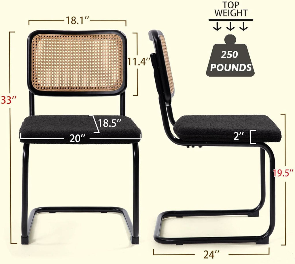 Cesca Cane Dining Chairs Set of 2 Black Boucle Seat