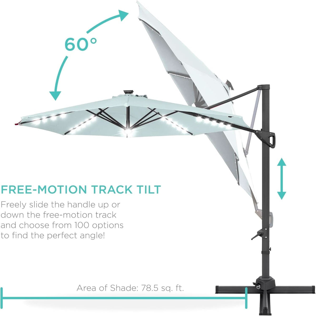10 Foot Solar LED Cantilever Patio Umbrella With 360 Degree Rotation And Integrated Lights