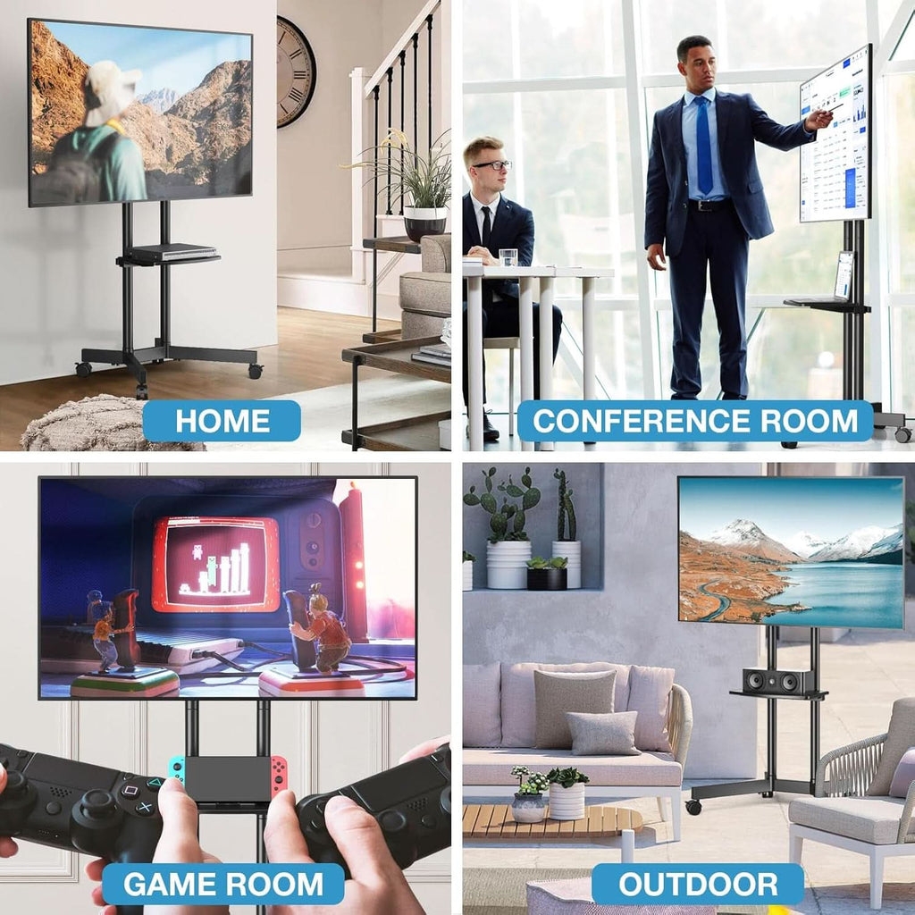 Rolling TV Stand 32-75 Inch With Height Adjustable Shelf
