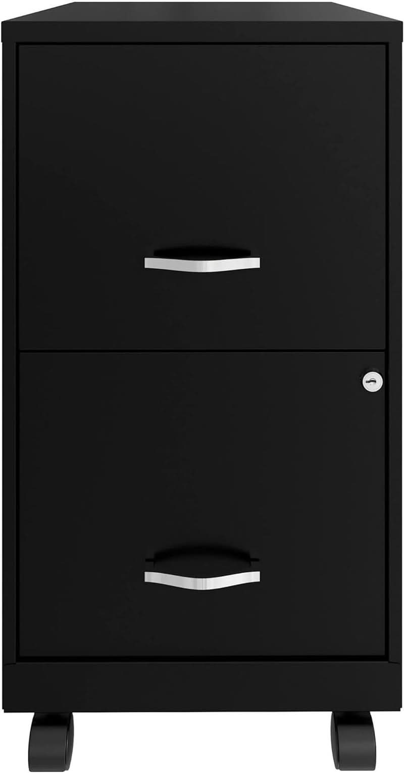 Two-Drawer Mobile File Cabinet Black With Locking Drawers 14.2 X 18 X 26.5 Inches Steel