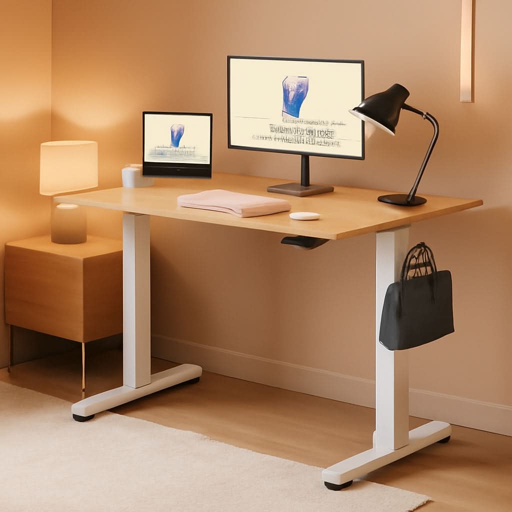 48 Inch Maple Top White Frame Adjustable Standing Desk
