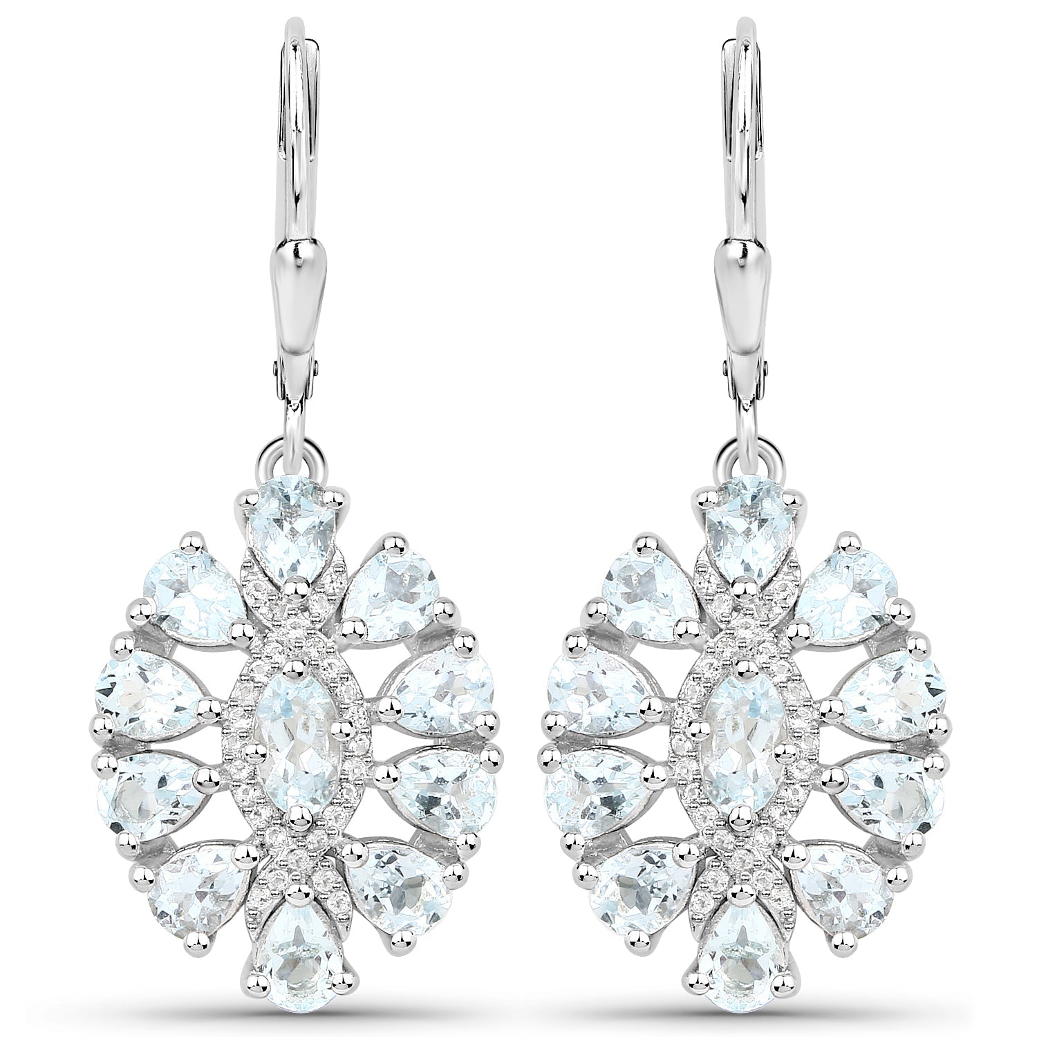 2.93 Carat Genuine Aquamarine and White Topaz .925 Sterling Silver Earrings