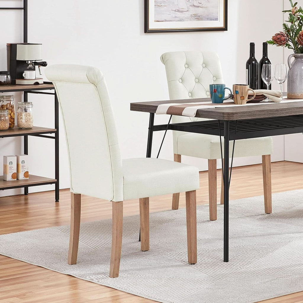 Beige Tufted Upholstered Dining Chairs Set Of 2 For Kitchen