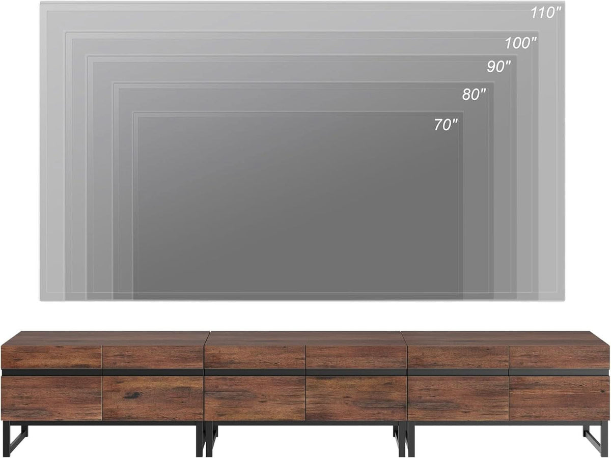 3 In 1 Modern TV Stand For TVs Up To 110 Inches With Storage Cabinets And Metal Base Walnut Brown