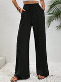Casual Drawstring Wide Leg Pants: Black