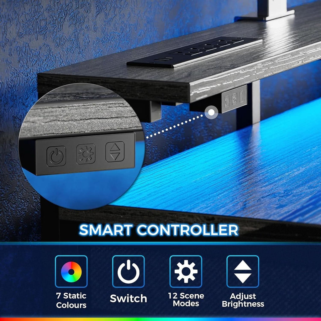 47 Inch Grey Gaming Desk With LED Lights And Drawers