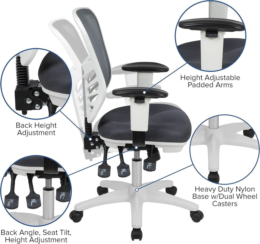 Nicholas Gray And White Mesh Mid Back Swivel Office Chair With Adjustable Lumbar