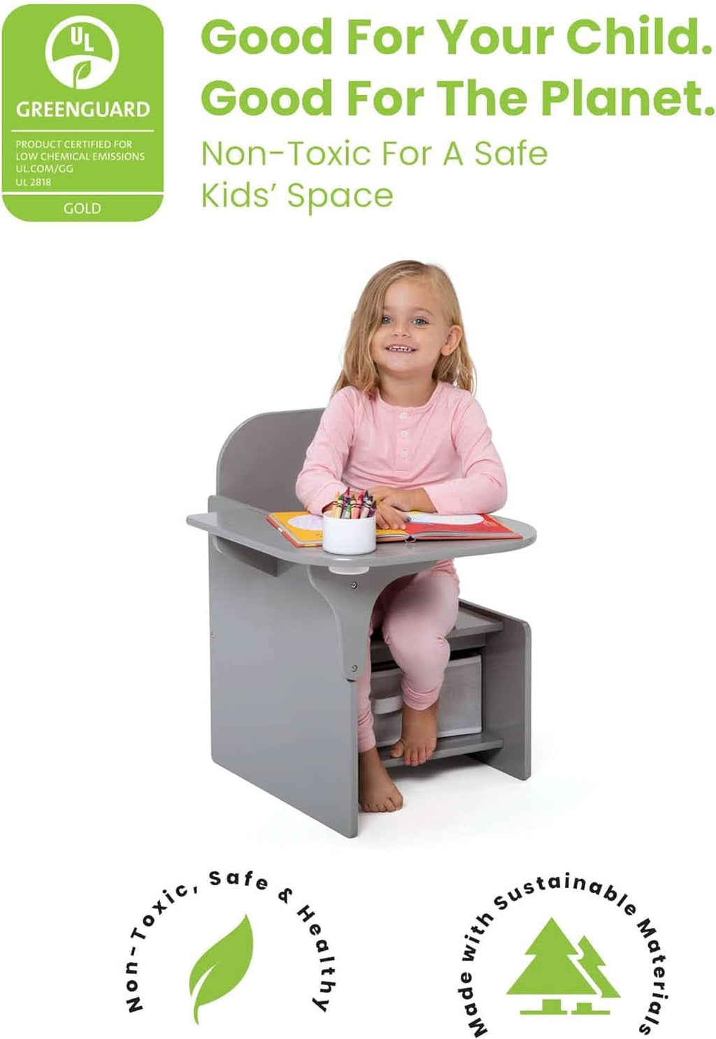 Mysize Chair Desk With Removable Cup Holder Grey Bin