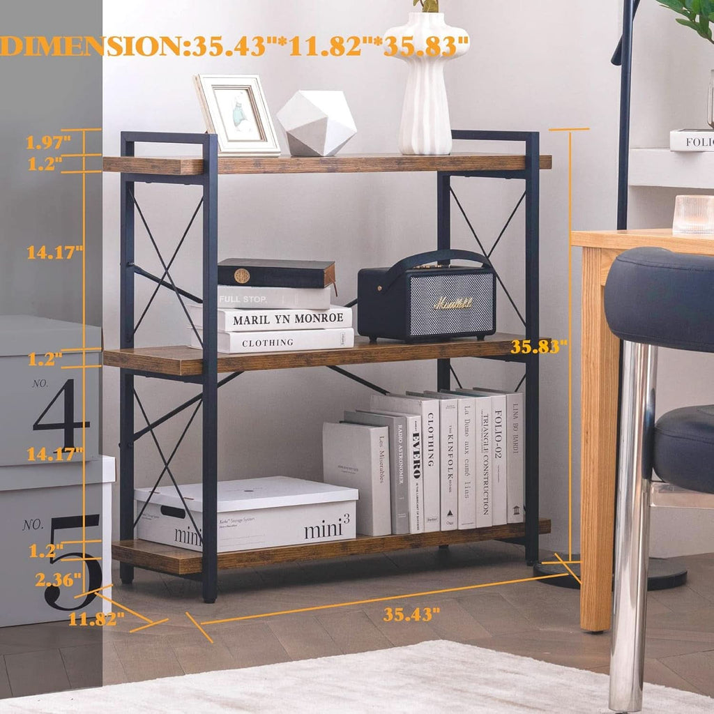 3 Tier Industrial Bookshelf Rustic Wood And Metal Open