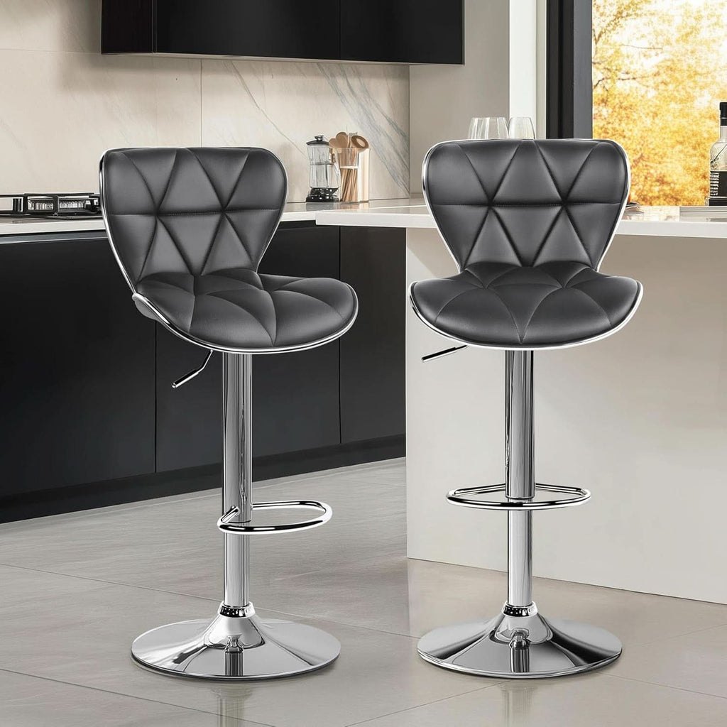 Grey Adjustable PU Leather Swivel Bar Stools Set of 2, Counter Height