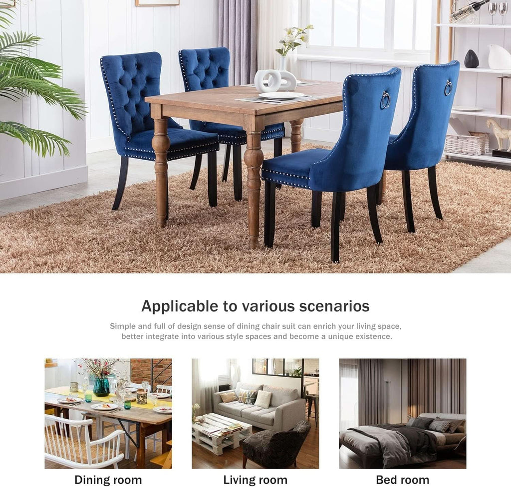 Navy Velvet Wingback Dining Chairs Set Of 4 Modern