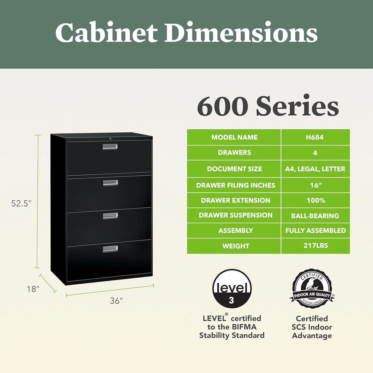 Lateral File Cabinet 4 Drawer Black Metal Office Storage