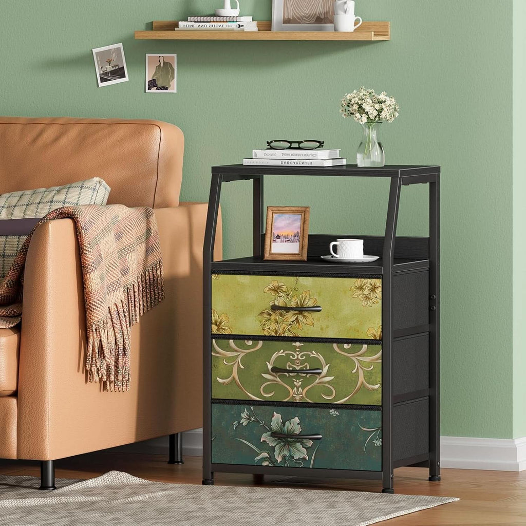 Retro Nightstand With 3 Drawers And 2 Tier Shelf Storage