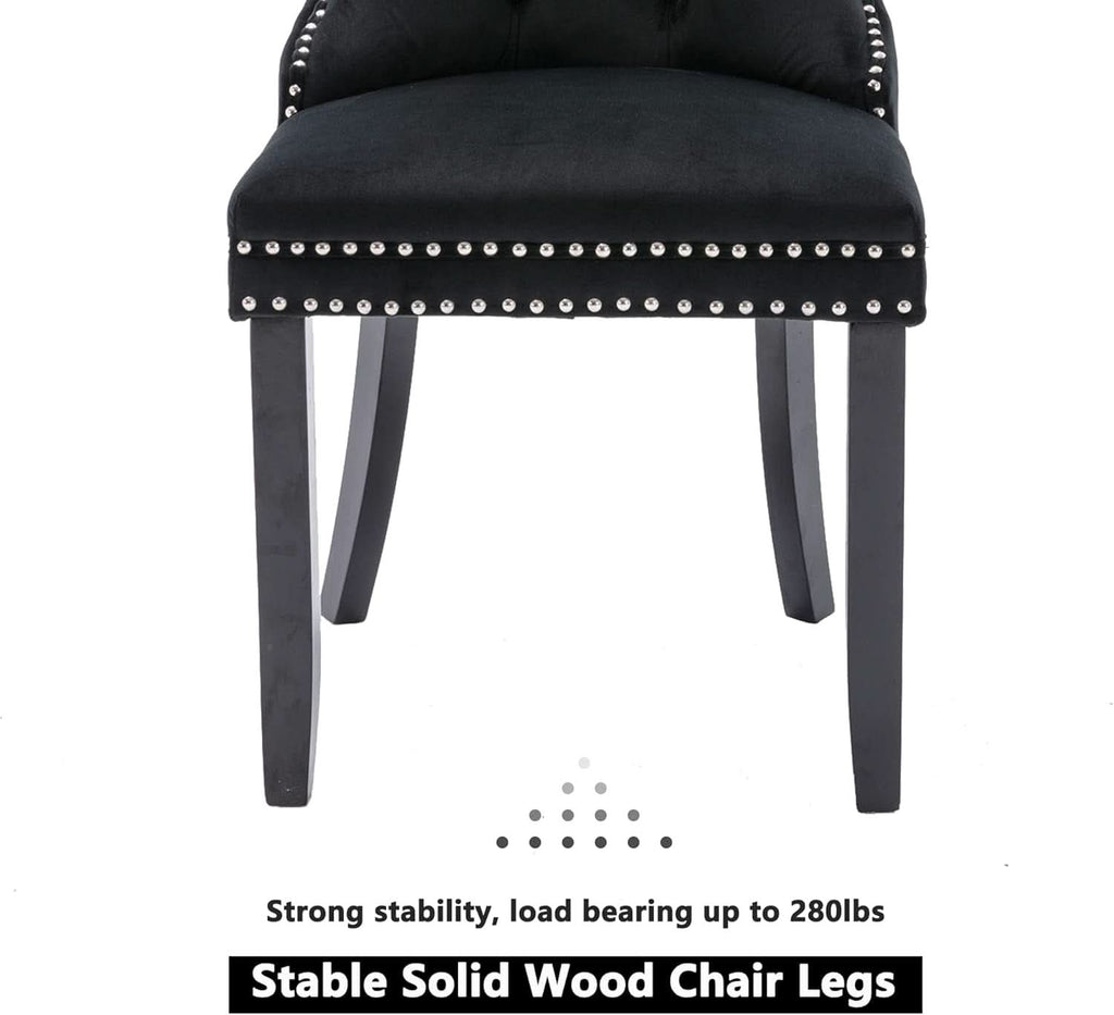 Black Velvet Tufted Dining Chairs With Nailhead Trim