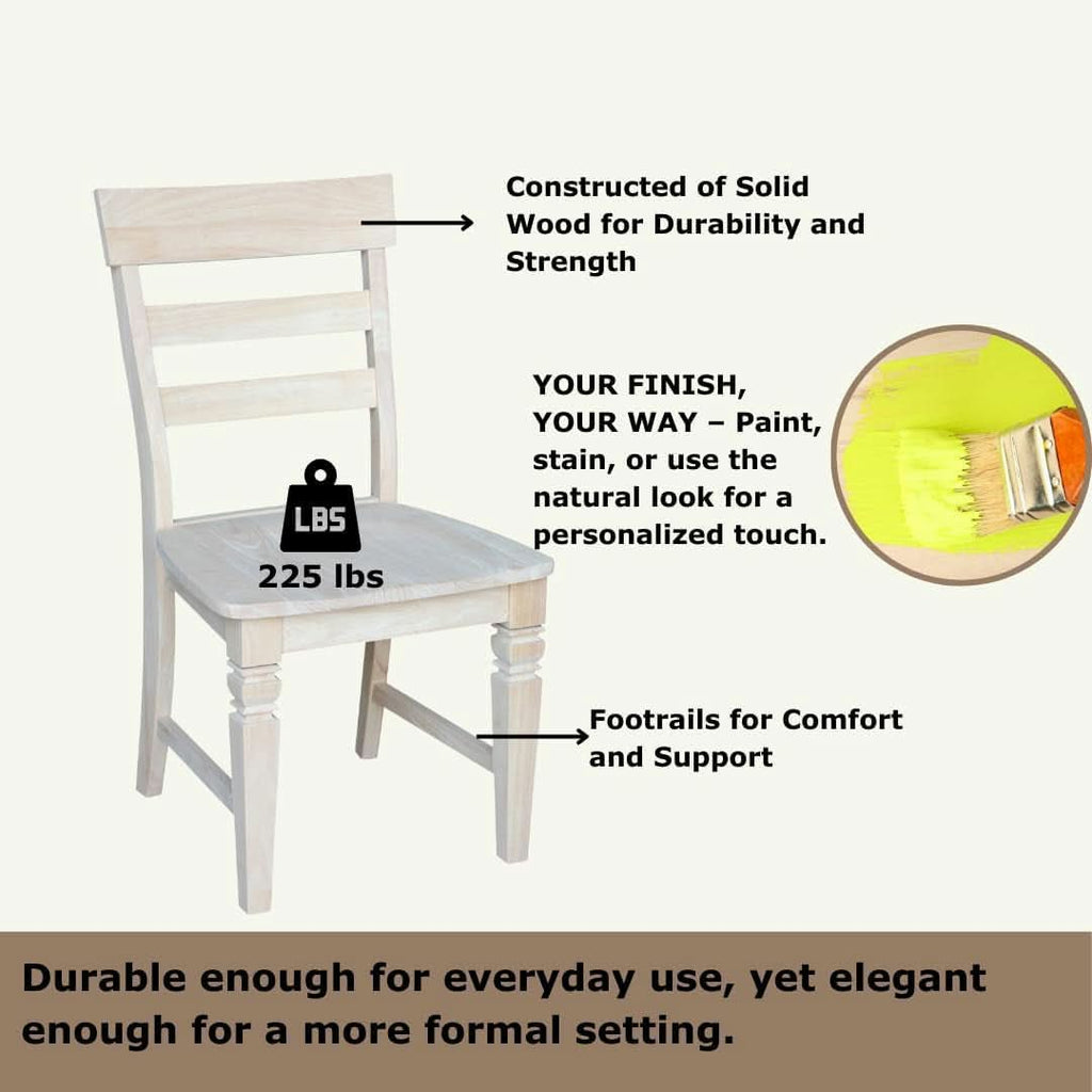 Two Java Dining Chairs Unfinished Parawood 225 Lb Capacity