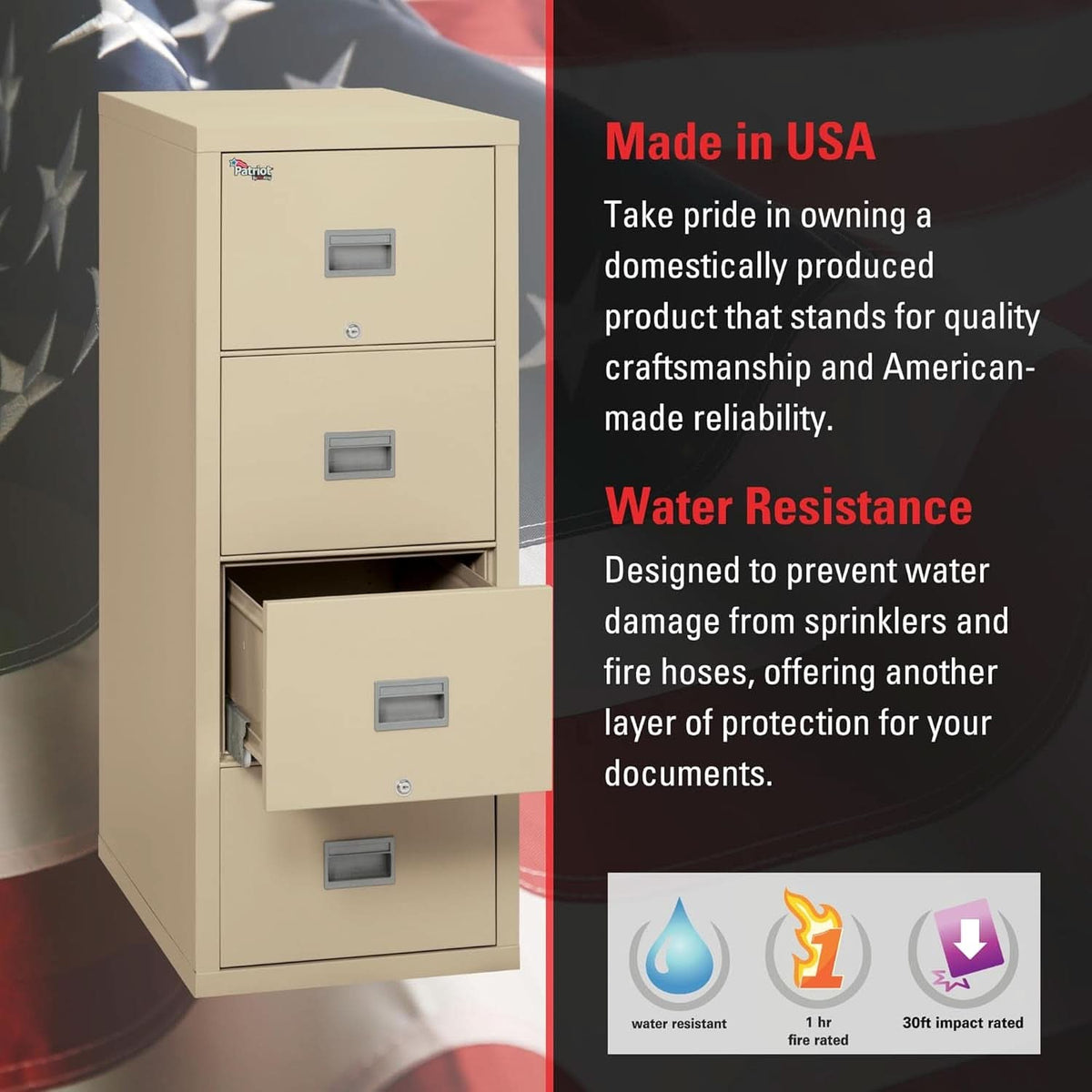 Patriot Vertical 4 Drawer Fire Safe File Cabinet 1 Hour Parchment