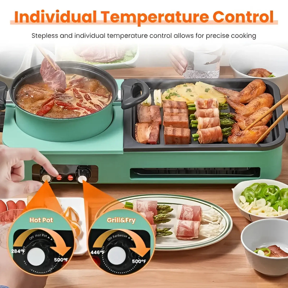 Electric Grill and Hot Pot Combo Teal 1600w Multi-cooker