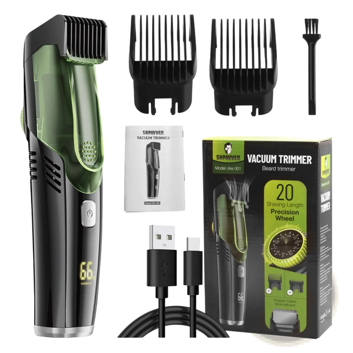 Electric Hair Trimmer with Vacuum and Digital Display