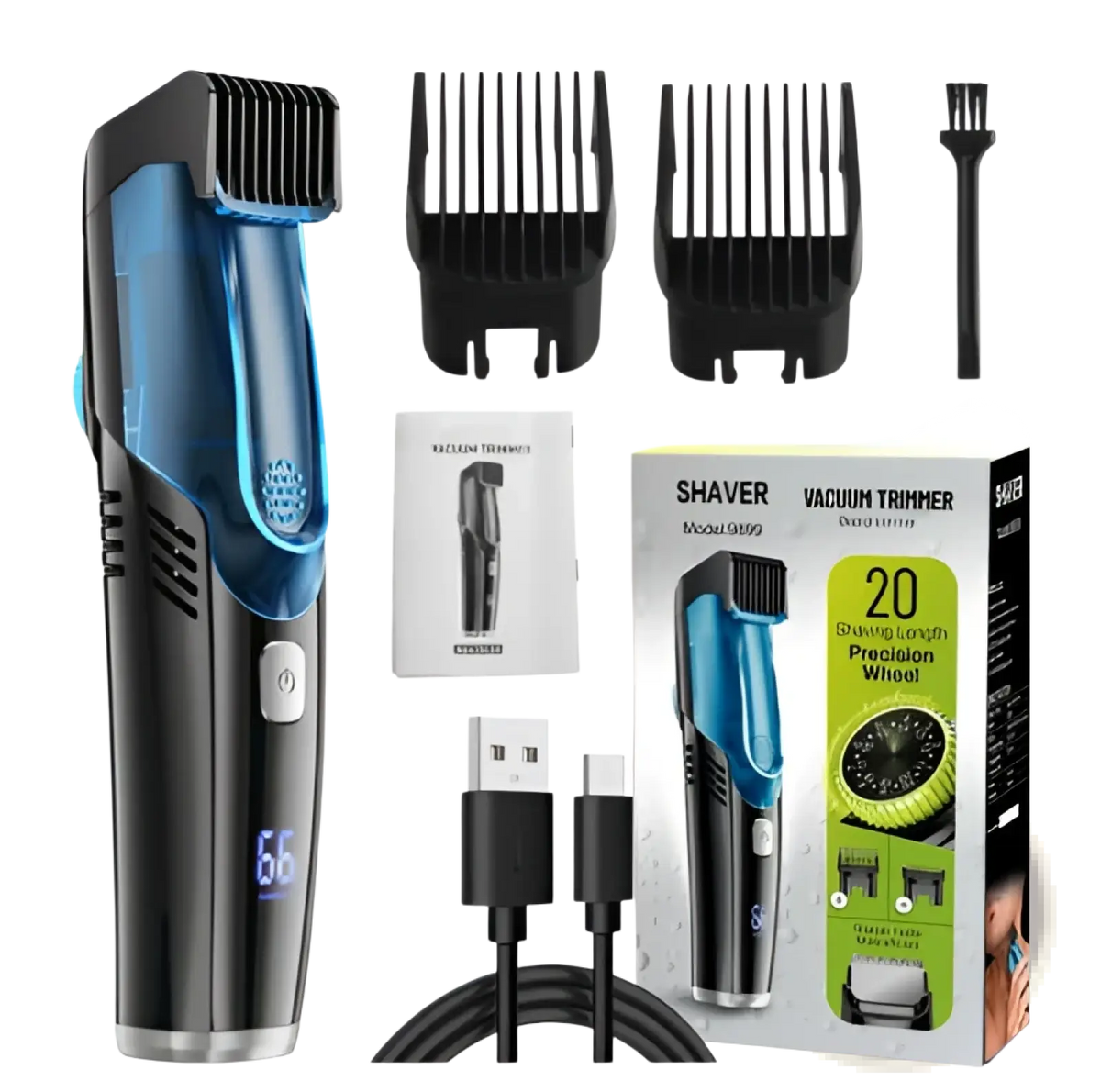 Electric Hair Trimmer with Vacuum and Digital Display