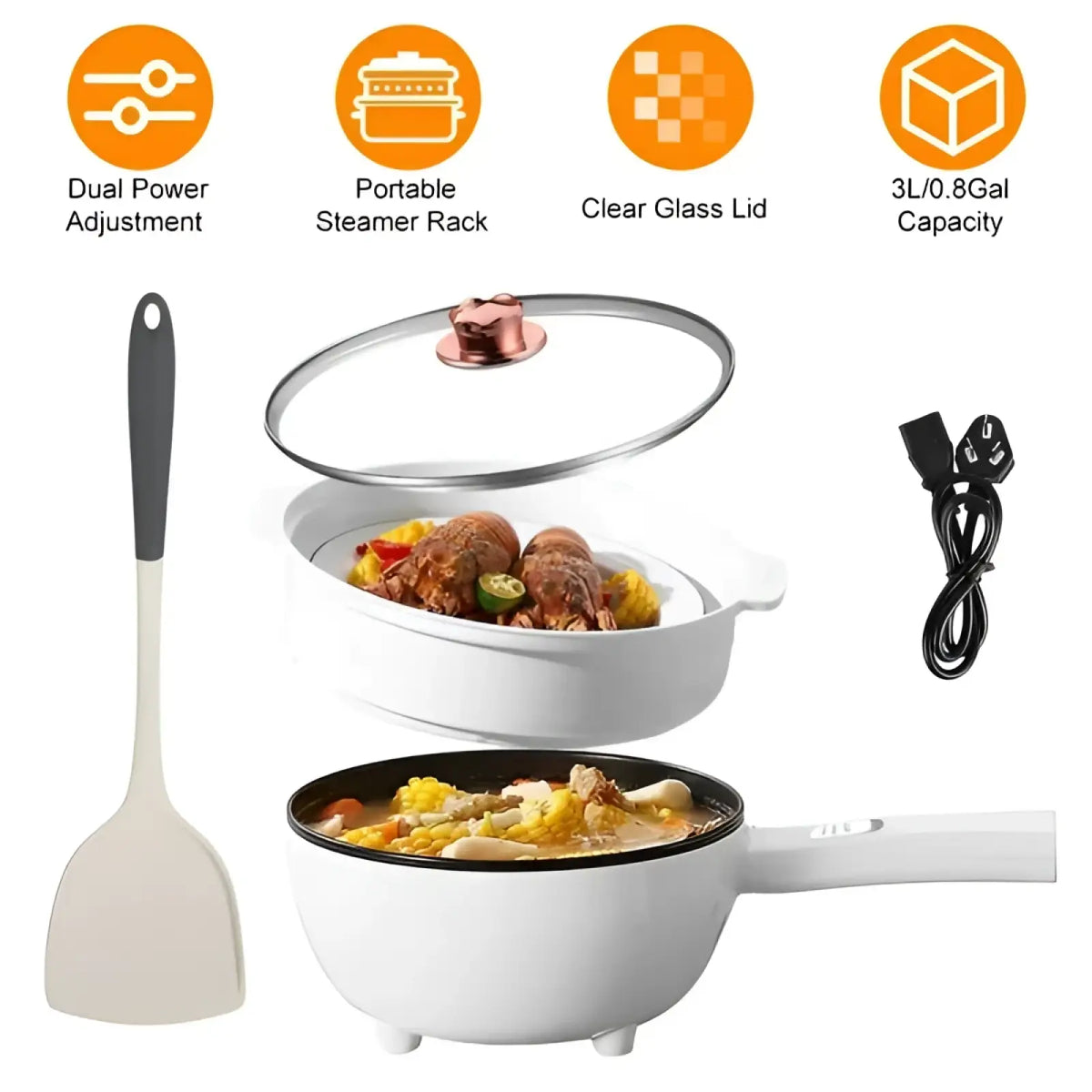 Electric Hot Pot 3l Multi Cooker with Steamer 1000w