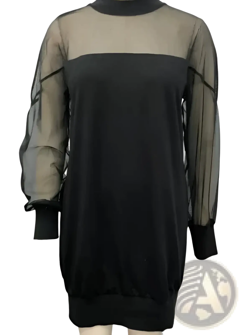 Elegant Black Mesh Patchwork Long Sleeve Mini Dress