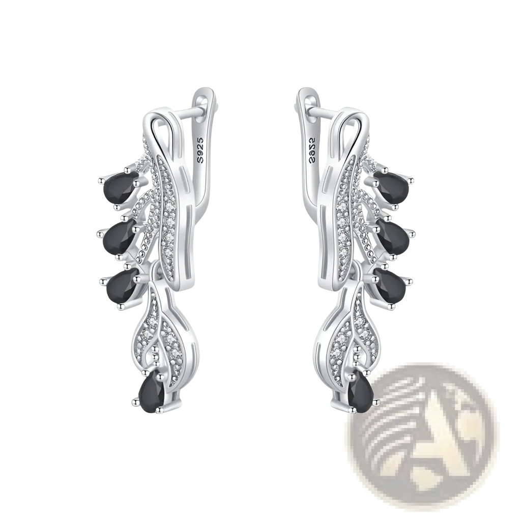 Elegant Black Teardrop Zircon Leaf Stud Earrings