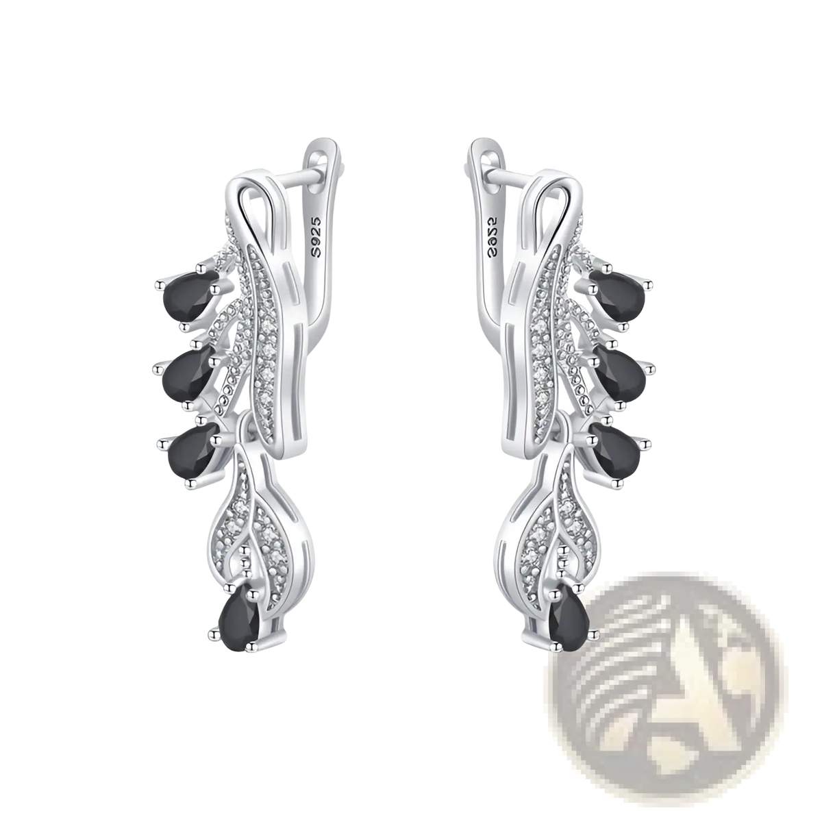 Elegant Black Teardrop Zircon Leaf Stud Earrings