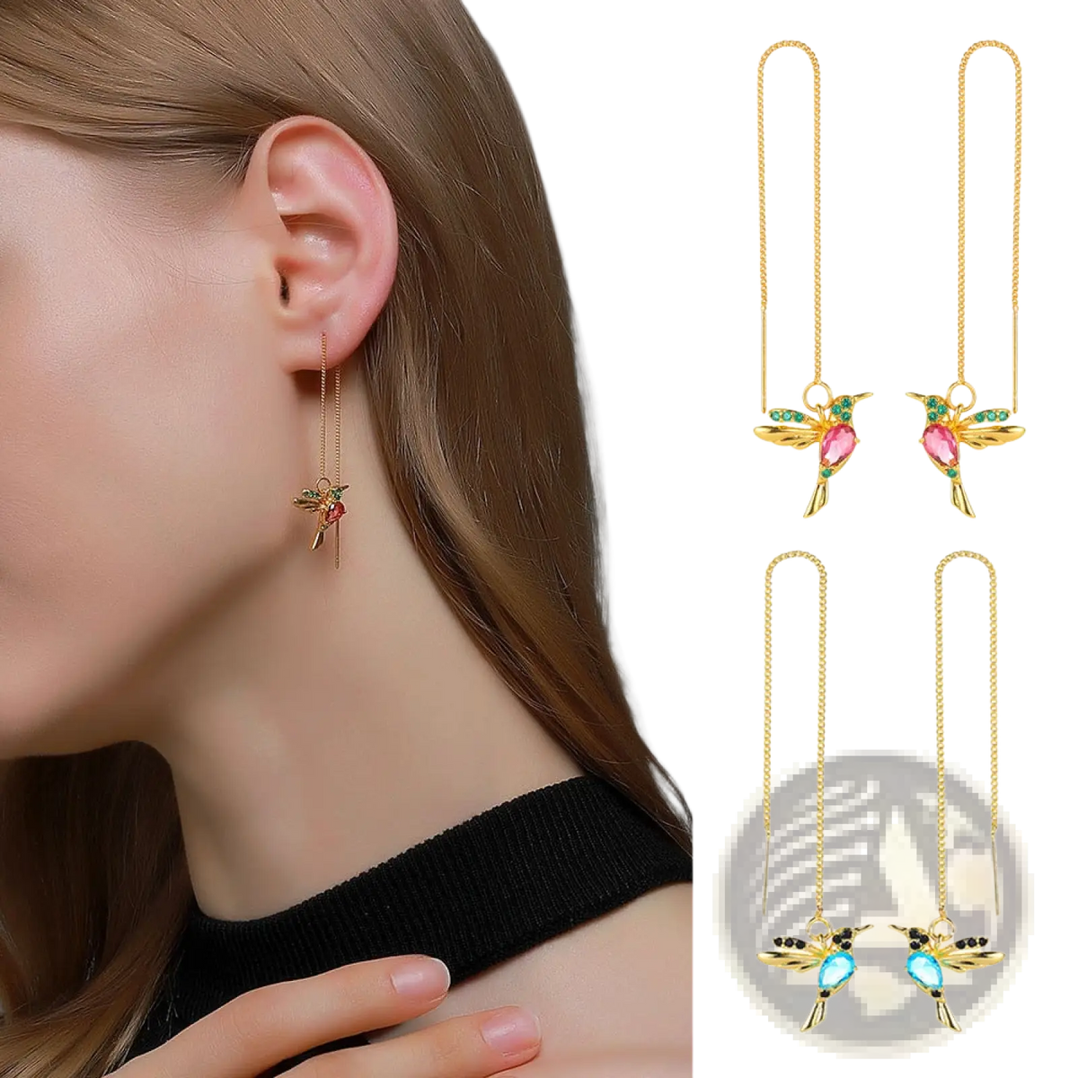 Elegant Hummingbird Crystal Tassel Drop Earrings for Women