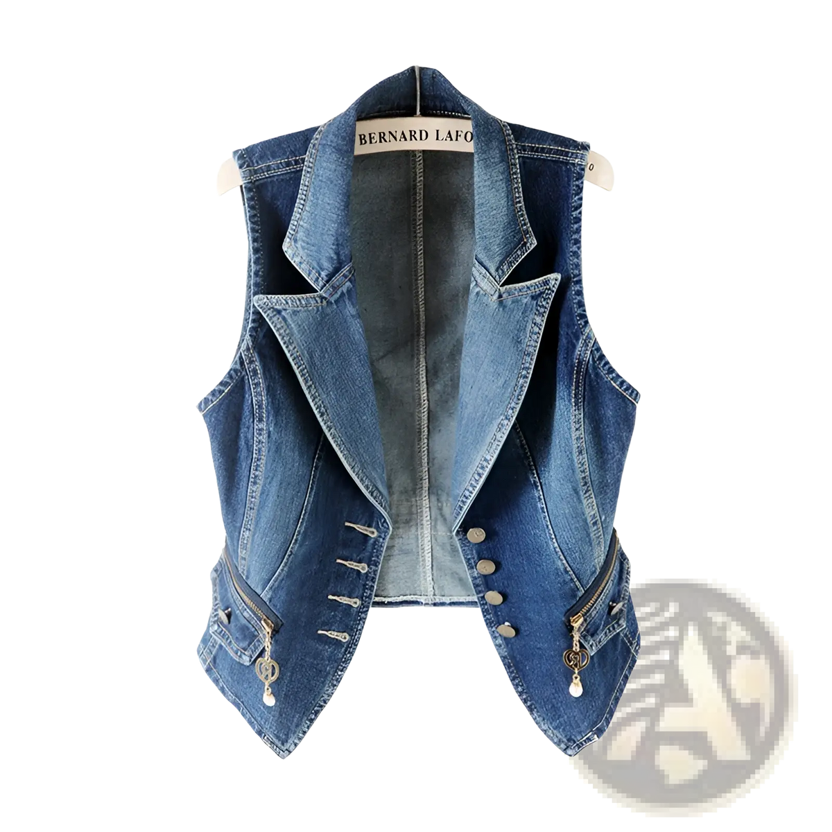 Embellished Tailored Denim Vest with Heart Charm Zipper
