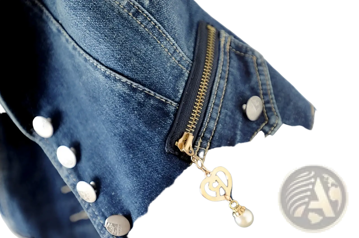 Embellished Tailored Denim Vest with Heart Charm Zipper
