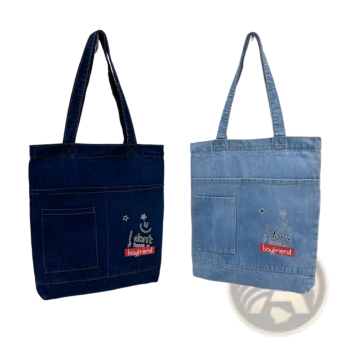 Embroidered Denim Tote Bag with Slogan and Soft Handle