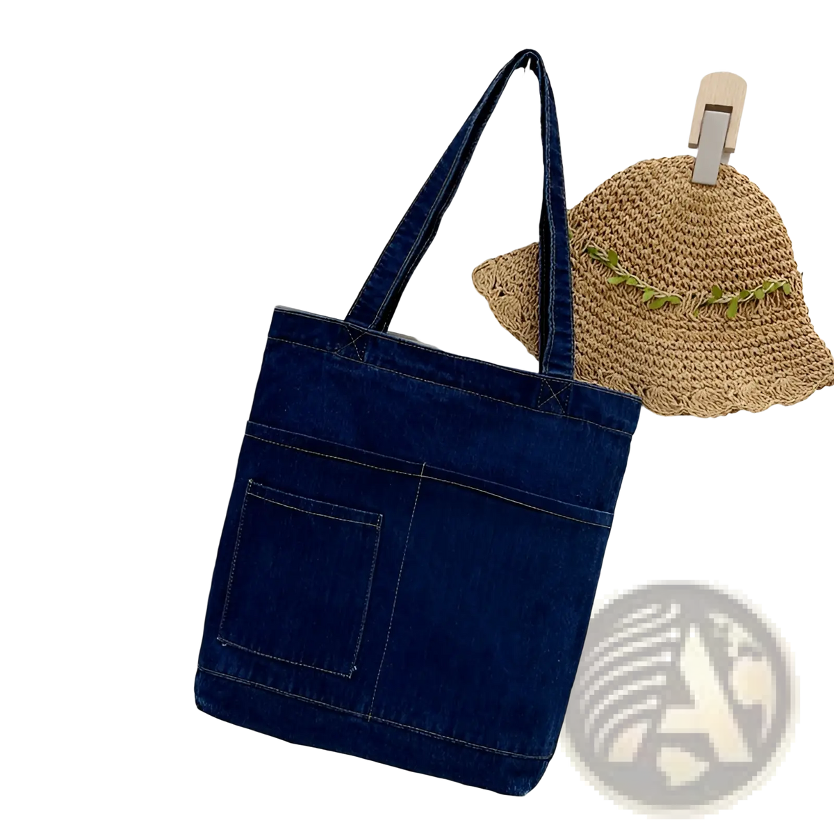 Embroidered Denim Tote Bag with Slogan and Soft Handle