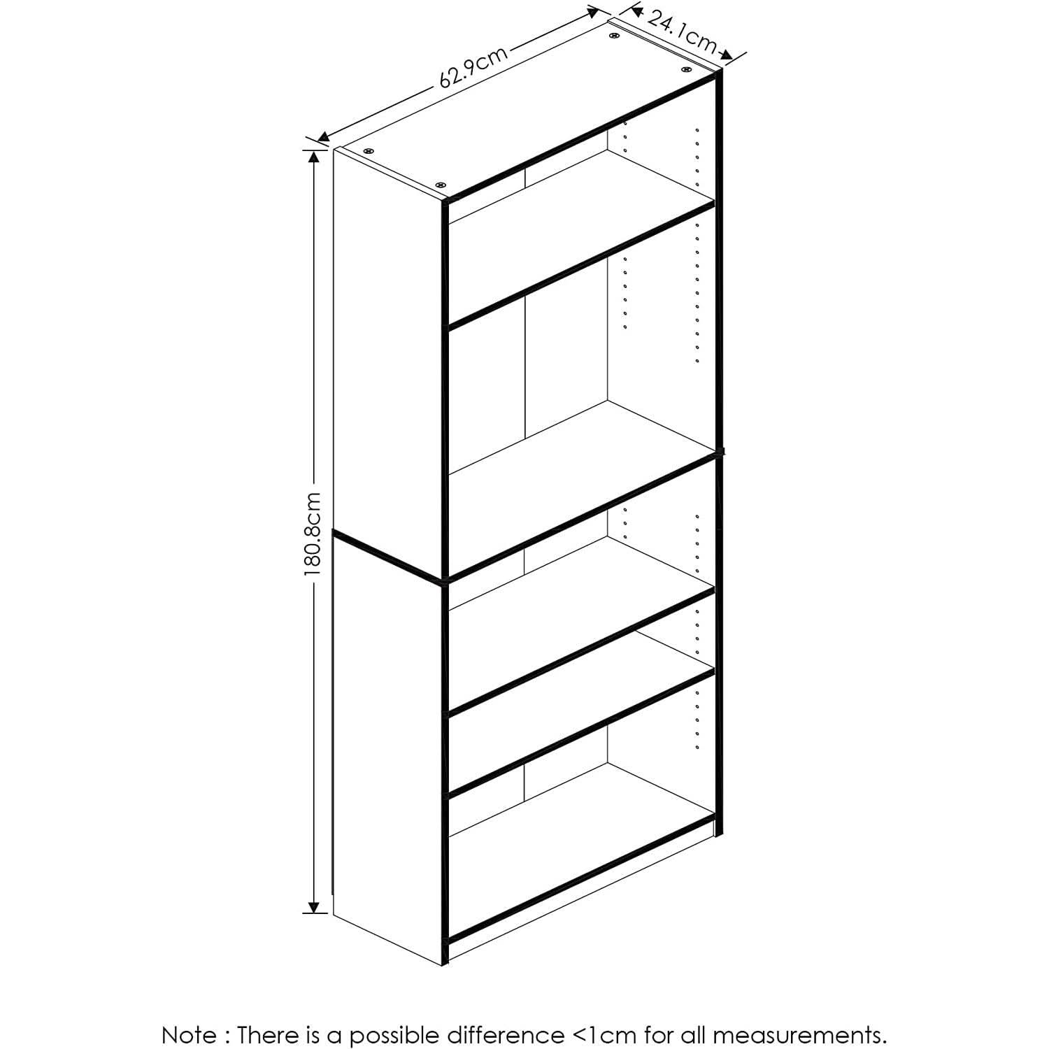 Jaya Black 5 Tier Bookcase For Home Office Storage