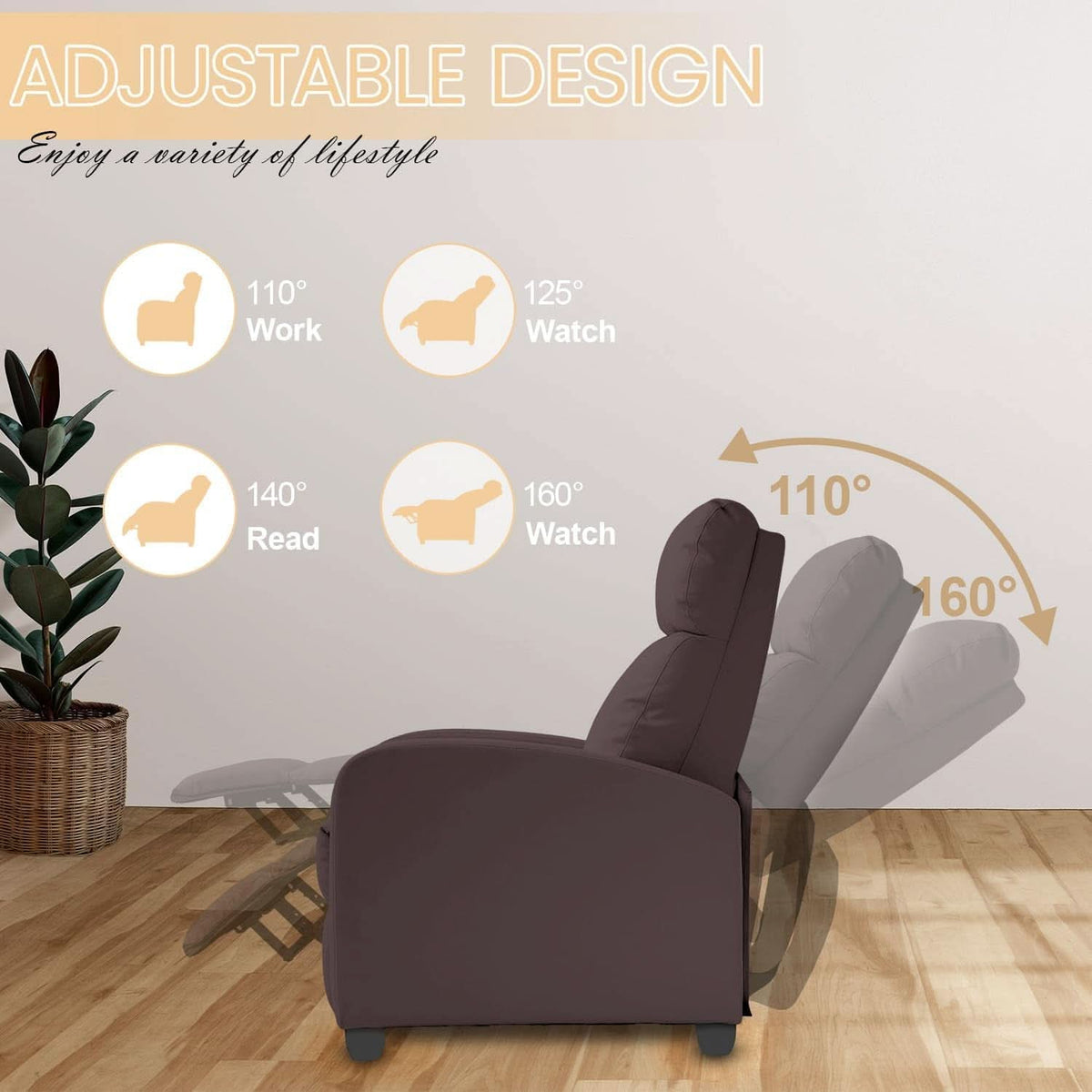 Massage Recliner Chair With Footrest And Brown PU Leather