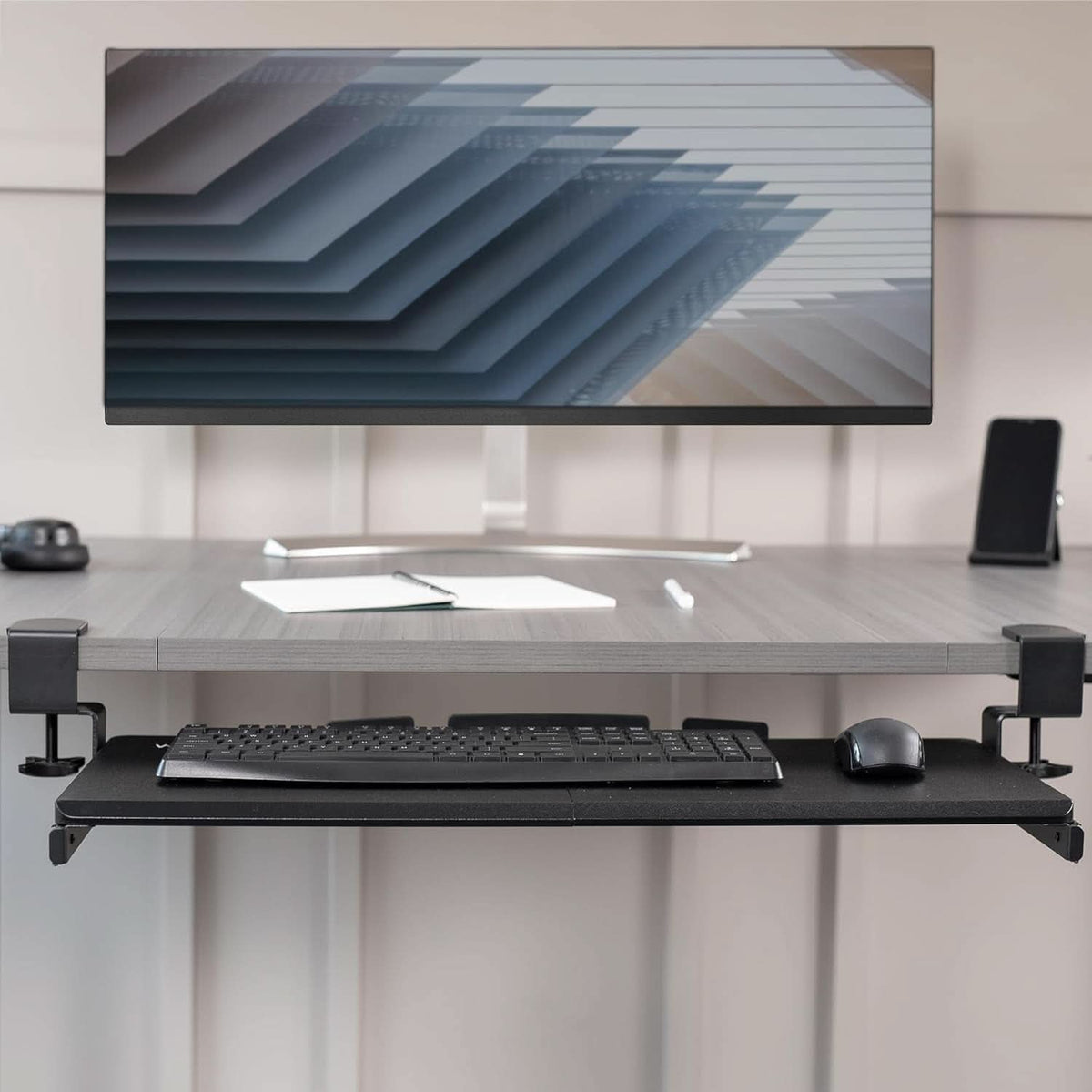 Under Desk Keyboard Tray 27x11 Inch C Clamp Mount Black