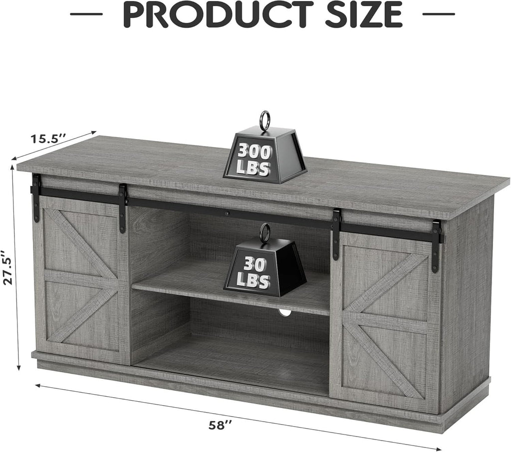 65 Inch TV Stand With Sliding Barn Doors Media Console