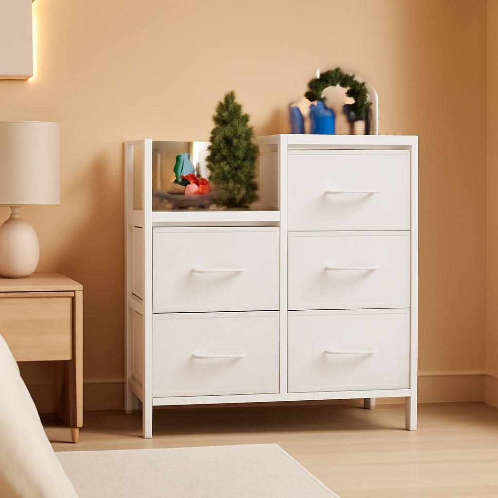 White 5 Drawer Dresser With Metal Frame Bedroom Storage