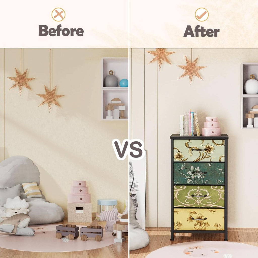 4 Drawer Dresser Nightstand With Wood Top For Bedroom