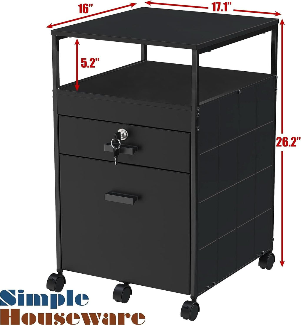 Rolling Mobile File Cabinet With Two Drawers Black