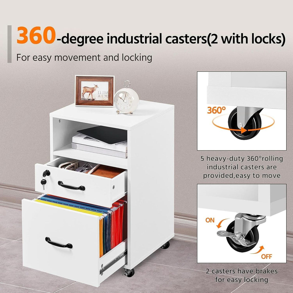 White Vertical File Cabinet With Locking Top Drawer